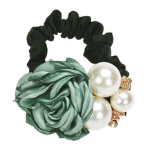 Pearls Beads Rose Flower Hair Band Rope Scrunchie Ponytail Holder Girls Headdress Hair Ropes Gift EF8