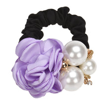 Pearls Beads Rose Flower Hair Band Rope Scrunchie Ponytail Holder Girls Headdress Hair Ropes Gift EF8