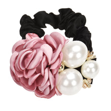 Pearls Beads Rose Flower Hair Band Rope Scrunchie Ponytail Holder Girls Headdress Hair Ropes Gift EF8