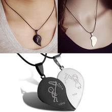 Black Cord Necklace Stainless Steel Engrave Love You Pendants Necklace Jewelry 2PCS Couple Broken Heart Choker Necklaces EF8