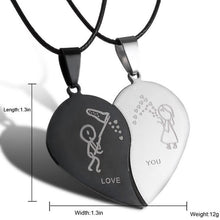 Black Cord Necklace Stainless Steel Engrave Love You Pendants Necklace Jewelry 2PCS Couple Broken Heart Choker Necklaces EF8