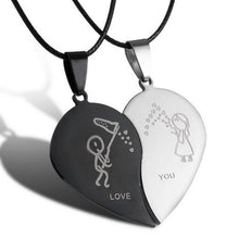 Black Cord Necklace Stainless Steel Engrave Love You Pendants Necklace Jewelry 2PCS Couple Broken Heart Choker Necklaces EF8