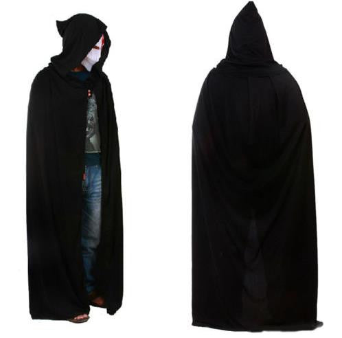 Black Halloween Costume Theater Prop Death Hoody Cloak Devil Long Tippet Cape EF8