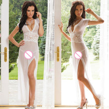 Black Red White Sexy Long Night Gown Transparent Sheer Mesh Night Dress Erotic Long Lingerie Women Sexy Nightwear Sleepwear EF8