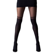 Black Sexy Women Temptation Sheer Mock Suspender Tights Cool Mock Over The Knee Double Stripe Sheer Tights Pantyhose Stockings EF8