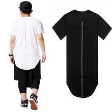 Black White T shirt XXL Long Back Zipper Streetwear Swag Man Hip Hop Skateboard T-shirt Top Tee Men Clothing EF8