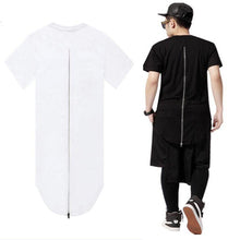 Black White T shirt XXL Long Back Zipper Streetwear Swag Man Hip Hop Skateboard T-shirt Top Tee Men Clothing EF8