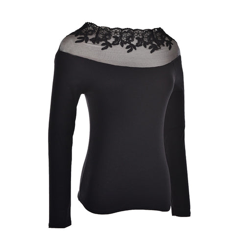 Black   white striped blouse Knitted women tops lace floral embroidery shirts long sleeve knitwear Women Formal Tops EF8