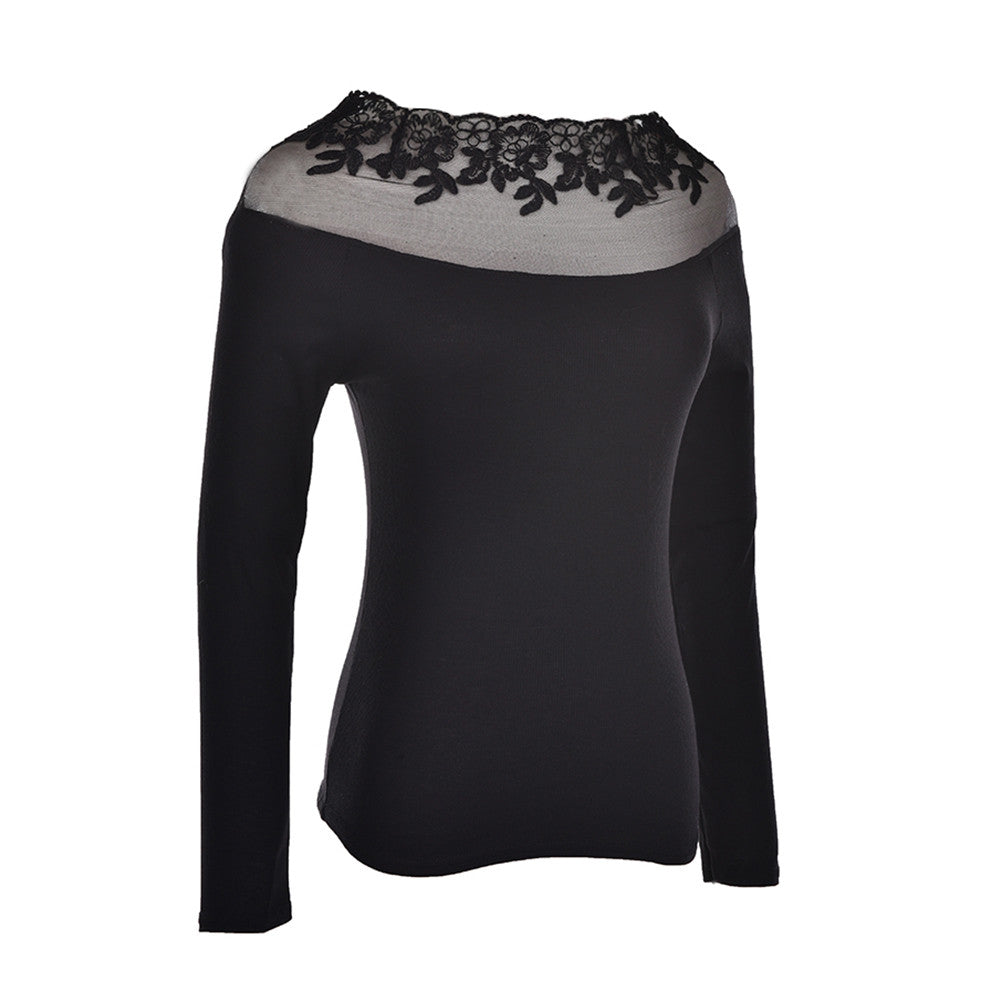 Black   white striped blouse Knitted women tops lace floral embroidery shirts long sleeve knitwear Women Formal Tops EF8