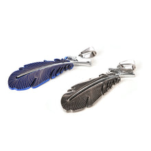 Blue Black Stainless Steel Feather Men Necklace PU Leather Rope Chain Pendant Necklace For Men Male Gifts EF8