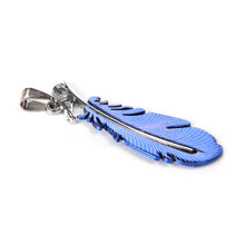 Blue Black Stainless Steel Feather Men Necklace PU Leather Rope Chain Pendant Necklace For Men Male Gifts EF8