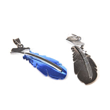 Blue Black Stainless Steel Feather Men Necklace PU Leather Rope Chain Pendant Necklace For Men Male Gifts EF8