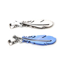 Blue Black Stainless Steel Feather Men Necklace PU Leather Rope Chain Pendant Necklace For Men Male Gifts EF8