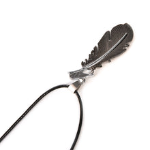 Blue Black Stainless Steel Feather Men Necklace PU Leather Rope Chain Pendant Necklace For Men Male Gifts EF8