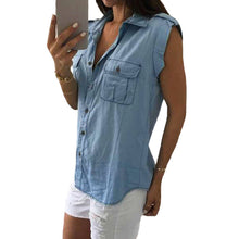 Blue Jean Denim Women Lady Tops Casual Sleeveless Blue Shirts Pocket Brief Tops Outwear Clothing Vest EF8