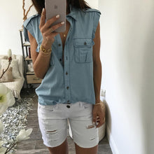 Blue Jean Denim Women Lady Tops Casual Sleeveless Blue Shirts Pocket Brief Tops Outwear Clothing Vest EF8