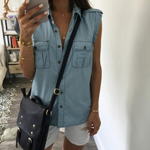 Blue Jean Denim Women Lady Tops Casual Sleeveless Blue Shirts Pocket Brief Tops Outwear Clothing Vest EF8