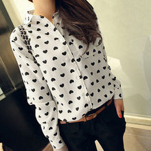 Blusas Femininas Fashion Vintage Women's Shirt Chiffon Love Heart Sweet Black Women Long Sleeve Tops Roupas S M L EF8
