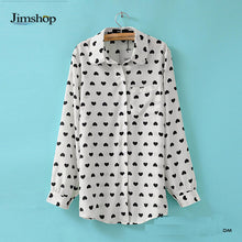 Blusas Femininas Fashion Vintage Women's Shirt Chiffon Love Heart Sweet Black Women Long Sleeve Tops Roupas S M L EF8