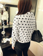 Blusas Femininas Fashion Vintage Women's Shirt Chiffon Love Heart Sweet Black Women Long Sleeve Tops Roupas S M L EF8