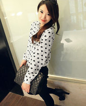 Blusas Femininas Fashion Vintage Women's Shirt Chiffon Love Heart Sweet Black Women Long Sleeve Tops Roupas S M L EF8