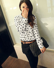 Blusas Femininas Fashion Vintage Women's Shirt Chiffon Love Heart Sweet Black Women Long Sleeve Tops Roupas S M L EF8