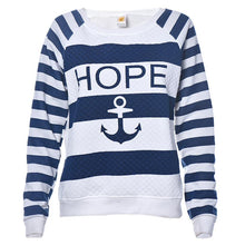 Blusas Femininas Women EBoat Anchor Stripe Long Sleeve Blouses Casual O Neck Blouse Shirt Plus Size Tops Pullover EF8