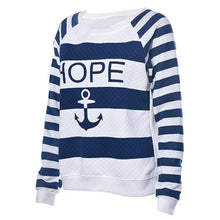 Blusas Femininas Women EBoat Anchor Stripe Long Sleeve Blouses Casual O Neck Blouse Shirt Plus Size Tops Pullover EF8