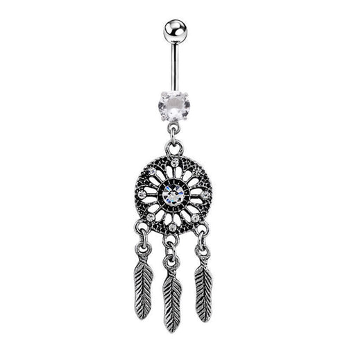 Body Jewelry Crystal Gem Dream Catcher Navel Dangle Belly Barbell Button Bar Ring Body piercing Art EF8