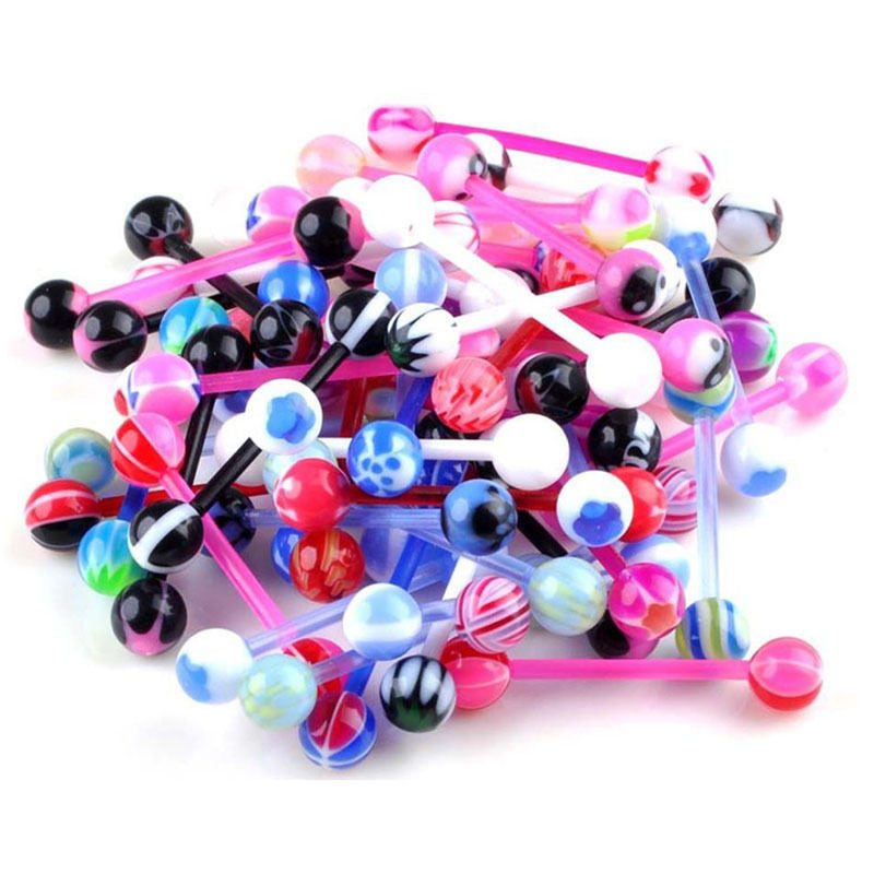 Body Jewelry Piercing Classic Barbell Tongue Piercing Mixed Ball Tongue Navel Nipple Barbell Rings Bars EF8