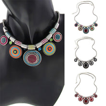 Boheman Style Statement Choker Necklace Women Jewelry Ethnic Collar Retro Silver Plated Colorful Pendant Necklaces EF8