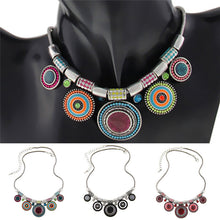 Boheman Style Statement Choker Necklace Women Jewelry Ethnic Collar Retro Silver Plated Colorful Pendant Necklaces EF8