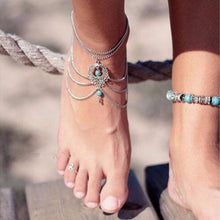 Boho Ethnic Turquoise Beads Barefoot S al Anklet Chic Multilayer Tassel Foot Chain Anklet Bracelet Body Jewelry For Women EF8