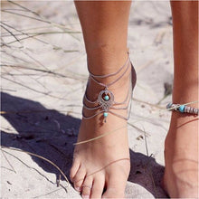 Boho Ethnic Turquoise Beads Barefoot S al Anklet Chic Multilayer Tassel Foot Chain Anklet Bracelet Body Jewelry For Women EF8