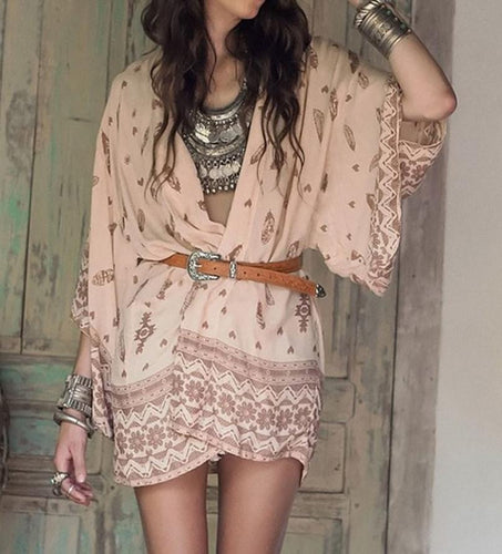 Boho Printed Chiffon Loose Kimono Cardigan Fashion Women Blouse Shirt Tops Batwing Sleeve Blusas Femininas EF8