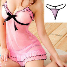 Bow Sexy Lingerie Pink Lace Dress Women Underwear Nightwear Sleepwear Babydoll  G-String EF8