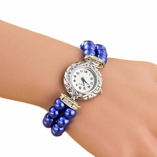 Bracelet Watch Women Ladies Students Fashion Quartz-watchClock Imitation Golden Pearl Chain Wrist Watches Quartz EF8
