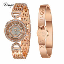 Bracelets Watches Famous Creative Luxury Women Rose Gold Sliver Rhinestone Crystal Love Bangle Watch And Bracelet Set 593 EF8