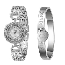 Bracelets Watches Famous Creative Luxury Women Rose Gold Sliver Rhinestone Crystal Love Bangle Watch And Bracelet Set 593 EF8