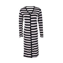 Black   White Striped Long Sleeve Knitted Open Cardigan Fall Slim Women Sweater EF8