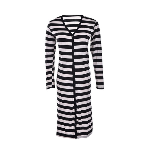Black   White Striped Long Sleeve Knitted Open Cardigan Fall Slim Women Sweater EF8
