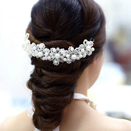 Bridal Hair Jewelry Romantic Hair White Pearl Crystal Bride Headdress Handmade Wedding Dress Accessories EF8