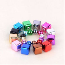 C y Double Sided Earings Square Seal Ball Ear Studs Elegant Crystal Jewelry EF8