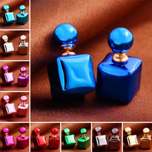 C y Double Sided Earings Square Seal Ball Ear Studs Elegant Crystal Jewelry EF8