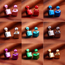C y Double Sided Earings Square Seal Ball Ear Studs Elegant Crystal Jewelry EF8