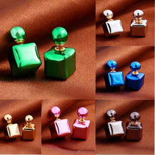 C y Double Sided Earings Square Seal Ball Ear Studs Elegant Crystal Jewelry EF8