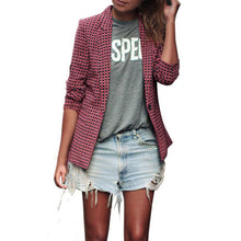 Casual Women Fashion Red Plaid Long Sleeve Fitted Blazer Plus Size Business Formal Office Suits One Button Blaser Feminino EF8