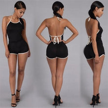 Casual Women Backless Playsuit Sexy Lady Halter Sleeveless Catsuit Women's Short Beach Jumpsuits Rompers Plus Size S-XL 2 Color EF8