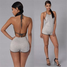 Casual Women Backless Playsuit Sexy Lady Halter Sleeveless Catsuit Women's Short Beach Jumpsuits Rompers Plus Size S-XL 2 Color EF8
