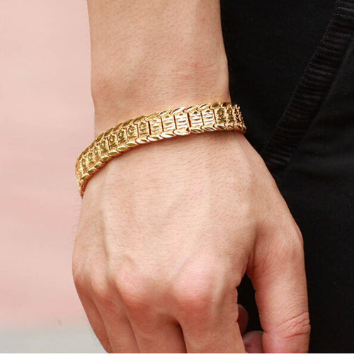 Charm Men Jewelry Gold Bracelet Alloy Gold Plated Round Chain Men Bracelet EF8